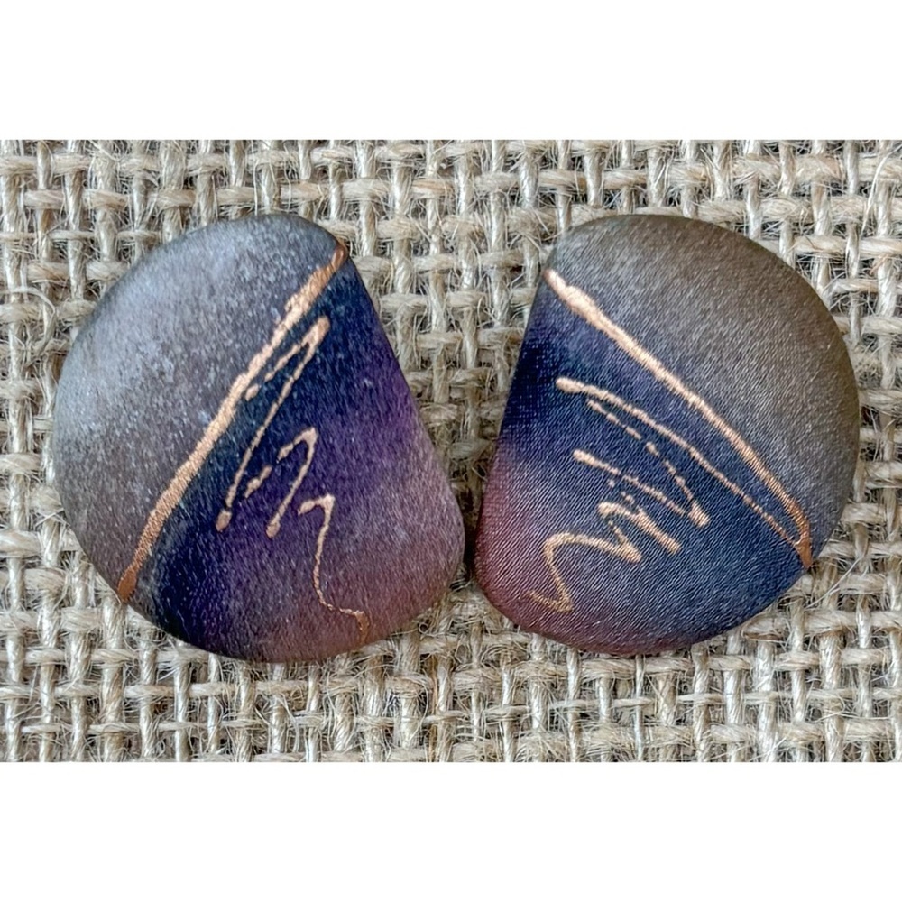 Vintage Taupe Purple Golden Swirl Fabric Metal Earrings Whimsigoth Art To Wear